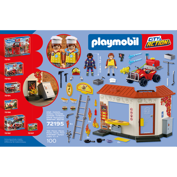 72195 - Playmobil Les pompiers - Restaurant en feu & quad de pompiers