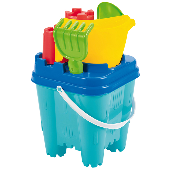 Seau De Plage Garni Thème Dinosaure - 17 Cm Avec Pelle, Râteau, Arrosoir, Tamis Et 2 Moules - Jouet Ecoiffier Fabriqué En France - Dès 18 Mois