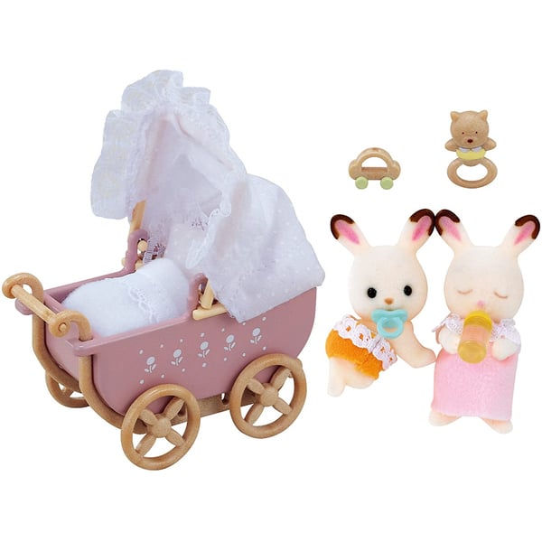 Sylvanian Families - 5018 - Jumeaux lapin chocolat et poussette double