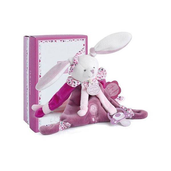 Doudou Attache Sucette Lapin Cerise – Rose – 17 cm