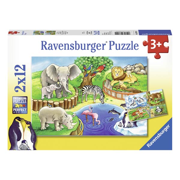 2 puzzles 12 pièces animaux zoo