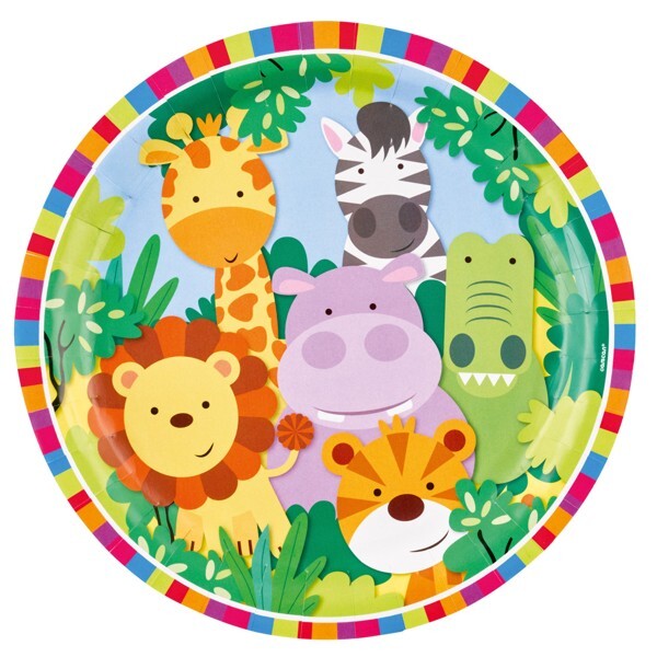 8 Assiettes en carton animaux de la jungle 23cm