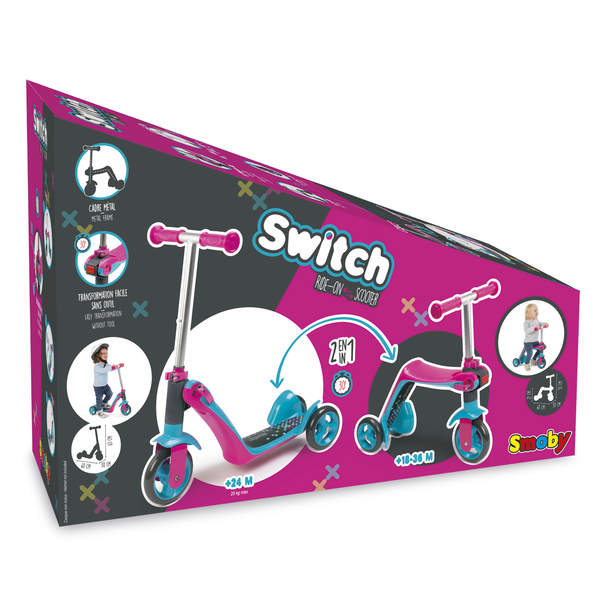 Smoby – Patinette Réversible 2 En 1 – Porteur Et Trottinette Sans Outils, Hauteur Guidon Réglable 53/63 Cm, Roues Silencieuses – Dès 18 Mois (20 Kg Max)