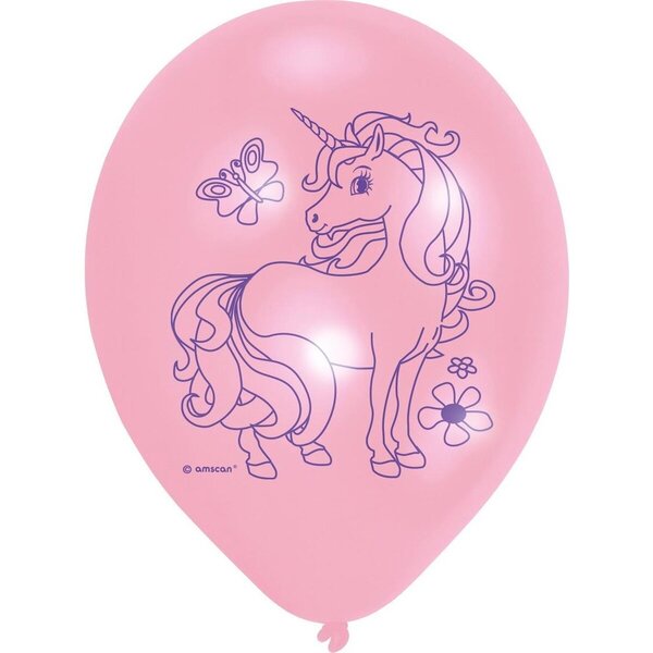 6 Ballons latex Licorne 23 cm