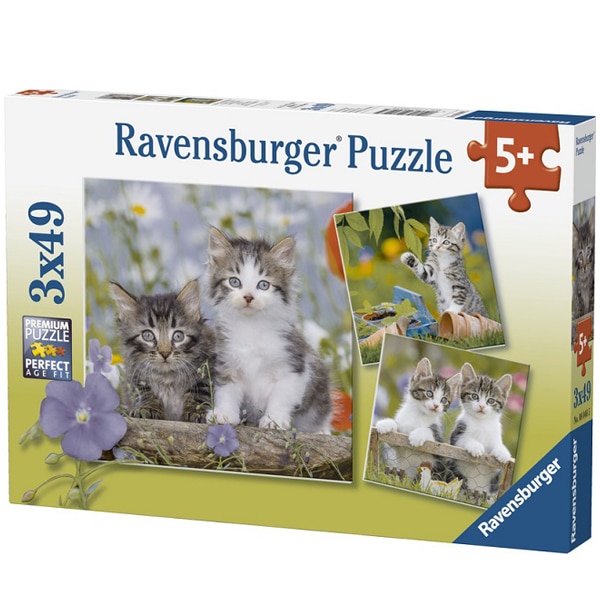 3 puzzles 49 pièces chatons tigrés