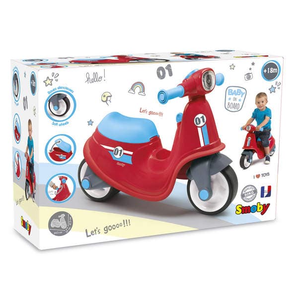 Porteur enfant scooter avec roues silencieuses - rouge