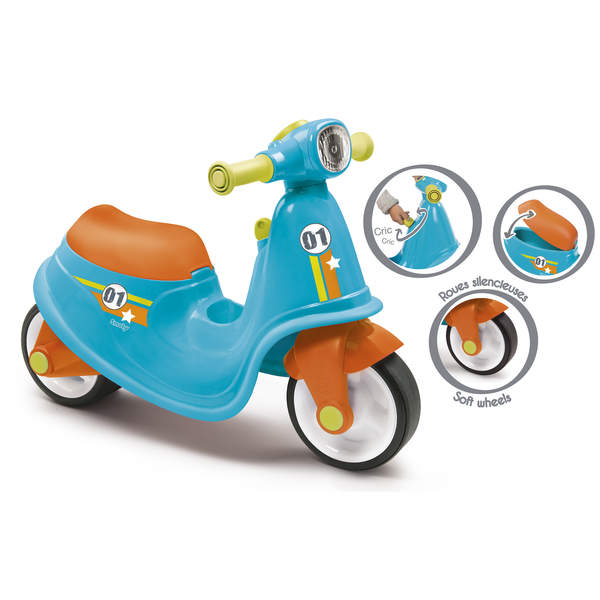 Porteur enfant scooter avec roues silencieuses - bleu 