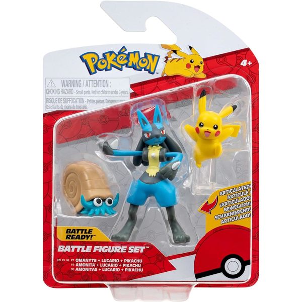 Pokémon pack de 3 figurines Amonita, Lucario et Pikachu