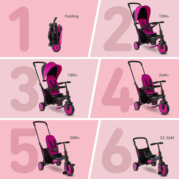 Tricycle évolutif pliant 6 en 1 STR 3 rose