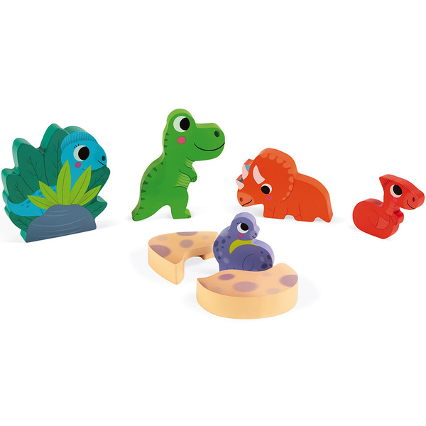 Puzzle en bois cache-cache dinosaures 6 pièces