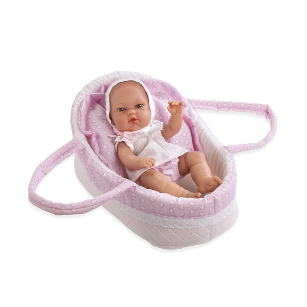 Poupon bébé avec couffin - Pola - Blanc et rose - 28 cm - Xtratoys