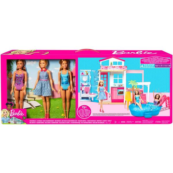 Maison Barbie avec 3 poupées