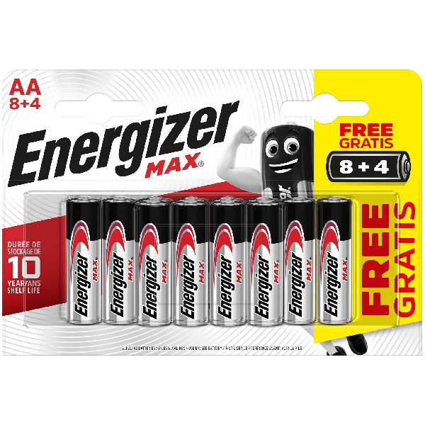 12 Piles AA (8+4) 1.5V LR03, Energizer Max