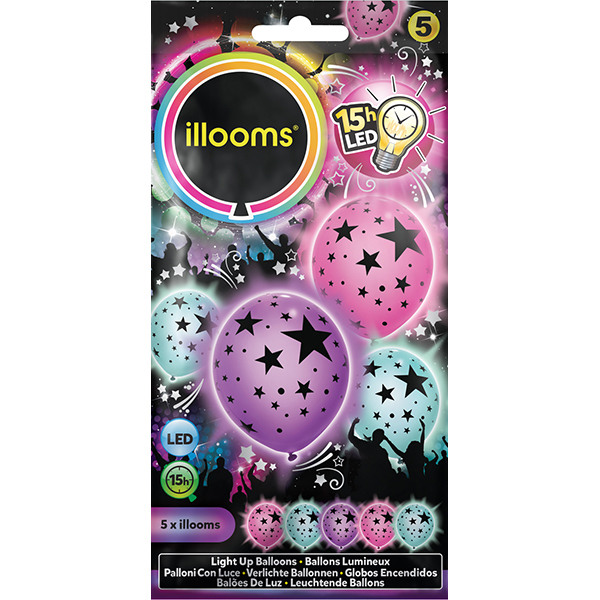 5 Ballons LED Assortis Étoiles