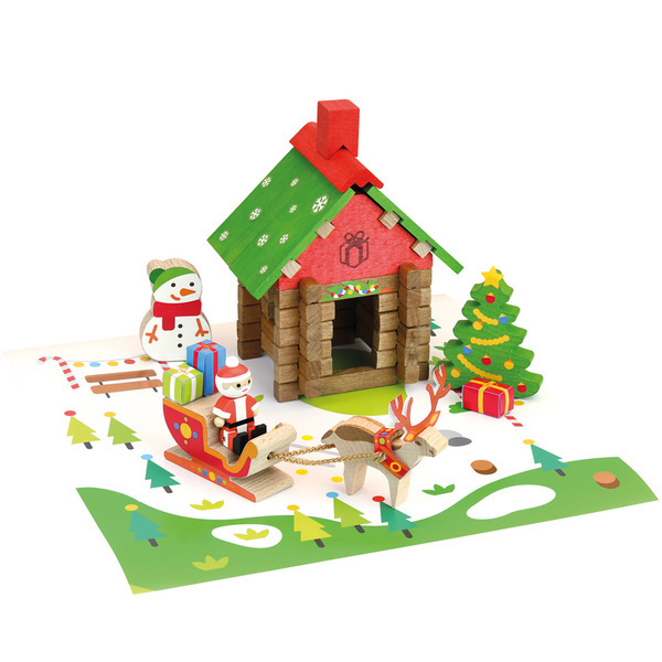 Jeu de construction en bois la maison du Père Noël 50 pièces