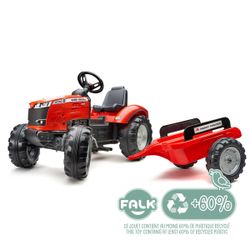 Tracteur à pédales Massey Ferguson rouge avec remorque