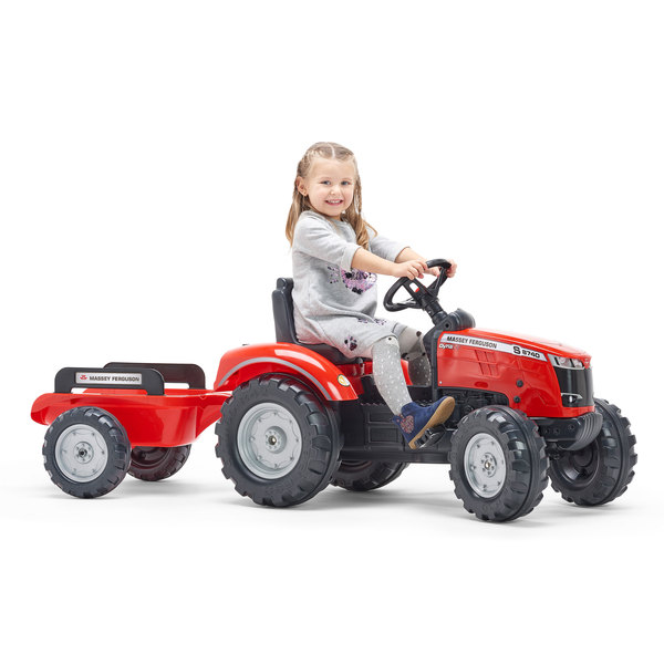 Tracteur à pédales Massey Ferguson rouge avec remorque
