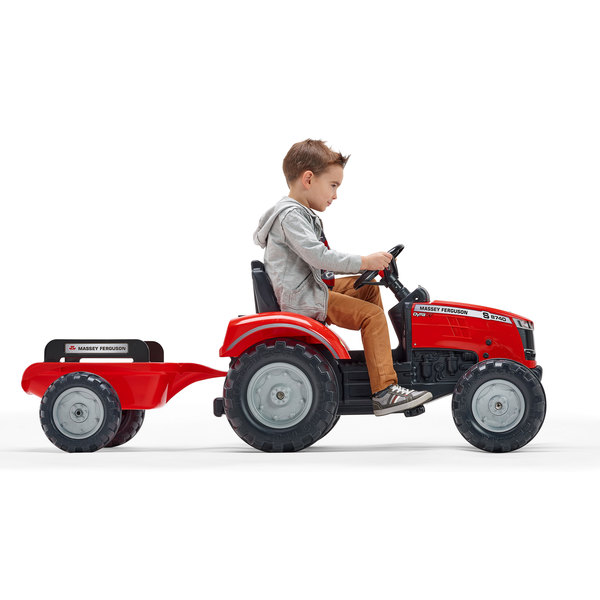 Tracteur à pédales Massey Ferguson rouge avec remorque
