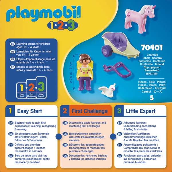 70401 - Playmobil 1.2.3 - Calèche avec licorne et fée