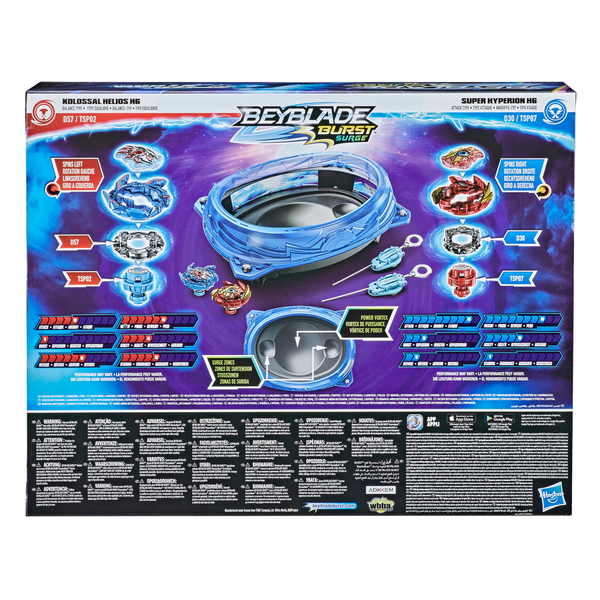 Beyblade Burst Surge Speedstorm, ensemble de combat Volt Knockout, ensemble complet avec arène Beystadium, 2 toupies et 2 lanceurs
