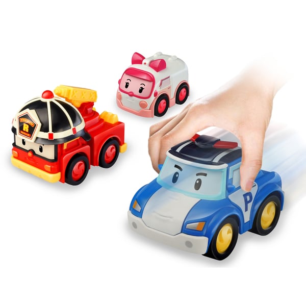 Lot de 3 voitures à friction (Poli, Ambre et Roy)- ROBOCAR POLI - 6cm