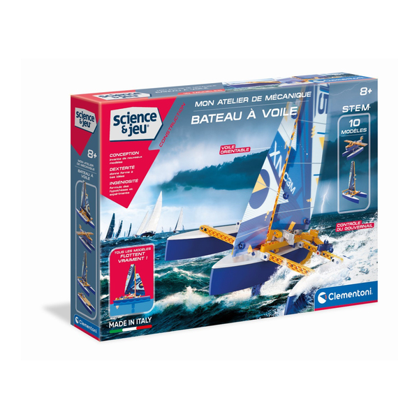 Clementoni - Coffret Bateau à Moteur De Course à Construire - Atelier Mécanique 80 Pièces - STEM Dès 8 Ans