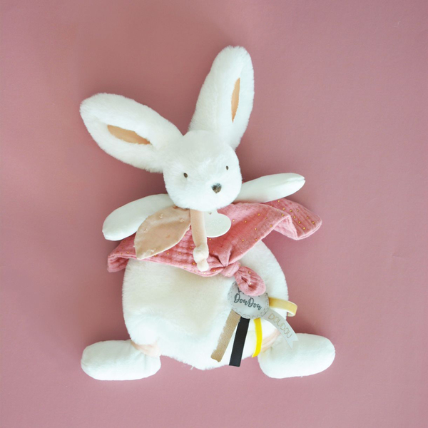 Doudou Happy Boho lapin corail