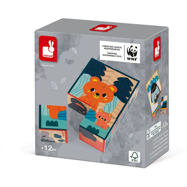 6 cubes en bois animaux WWF 