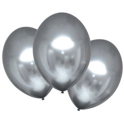 6 Ballons en latex argentés satinés 28 cm