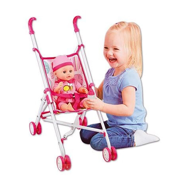 Poupon 36 cm avec poussette canne