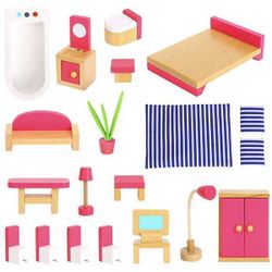 Set de meubles en bois pour maison de poupée