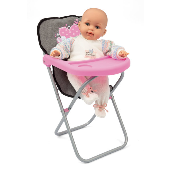 Chaise Haute En Bois Pour Poupée - Accessoire De Jeu Fille 21.5x26.5x53 Cm, Couleur Blanc Et Rose (Poupée Non Incluse)