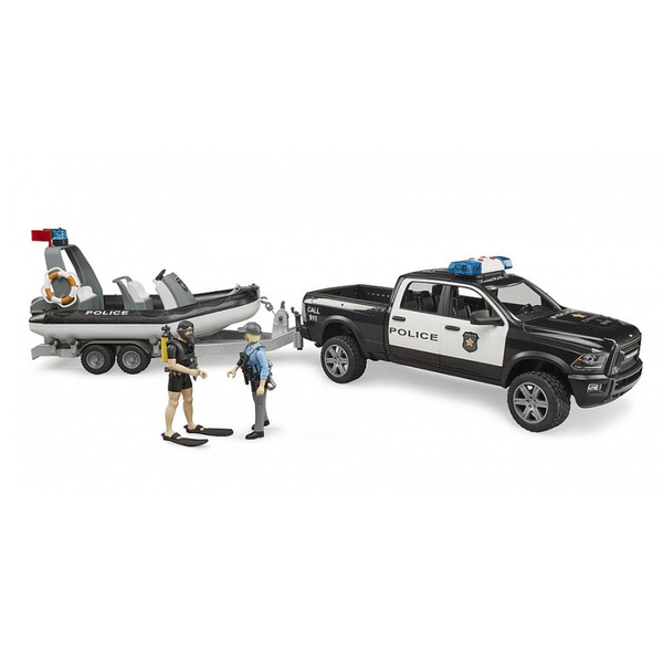 Camion de Police avec bateau remorque et figurines