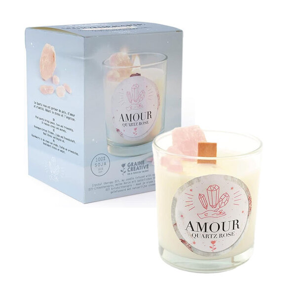 Kit DIY Lithothérapie - Bougie Amour Quartz rose