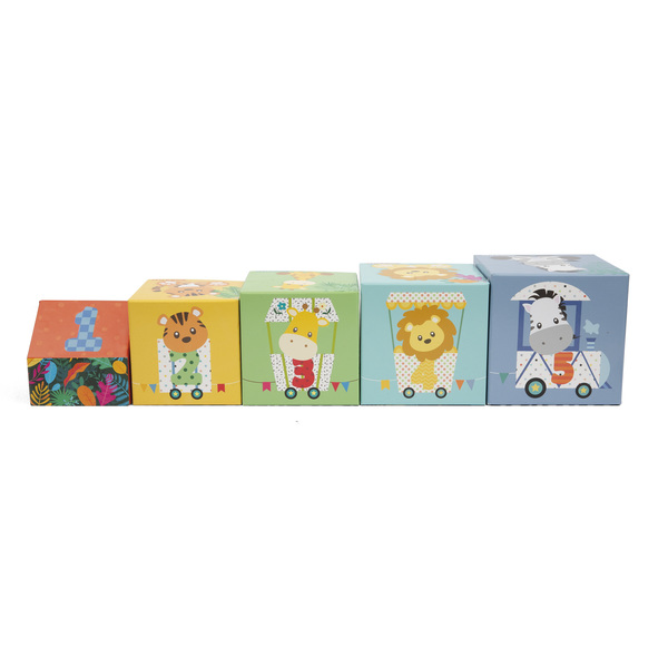 Cubes à empiler avec 5 figurines animaux de la jungle