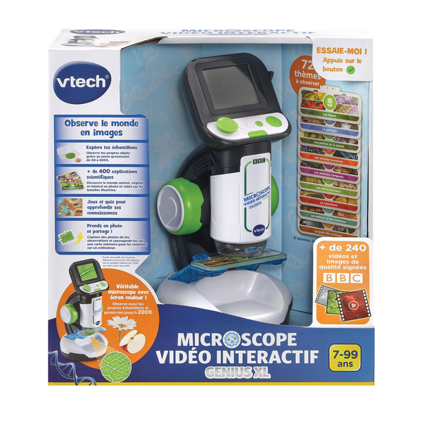 Microscope Vidéo Interactif VTech Genius XL Avec écran Couleur - Jouet Scientifique éducatif Enfant 7 Ans Et Plus - Vidéos BBC Incluses