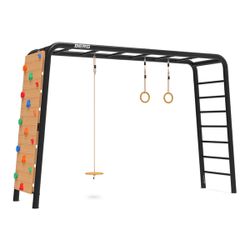 Aire de jeux Playbase Large avec balançoire soucoupe anneaux et mur d'escalade