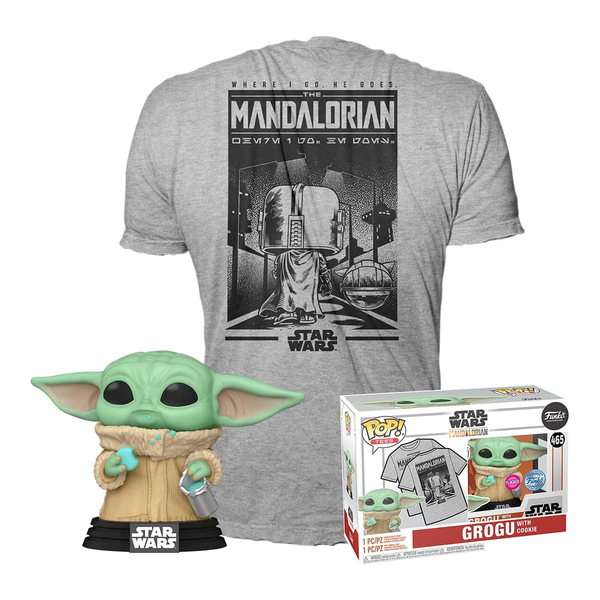 Figurine Funko Pop Grogu n°465 et T-Shirt The Mandalorian - Taille M