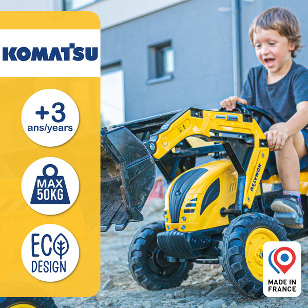 Tractopelle à pédales Komatsu WB93R avec excavatrice et remorque