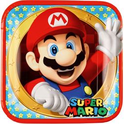 8 Assiettes carrées 23 cm en Papier Super Mario