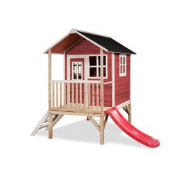 Maison en bois Loft 300 rouge avec toboggan