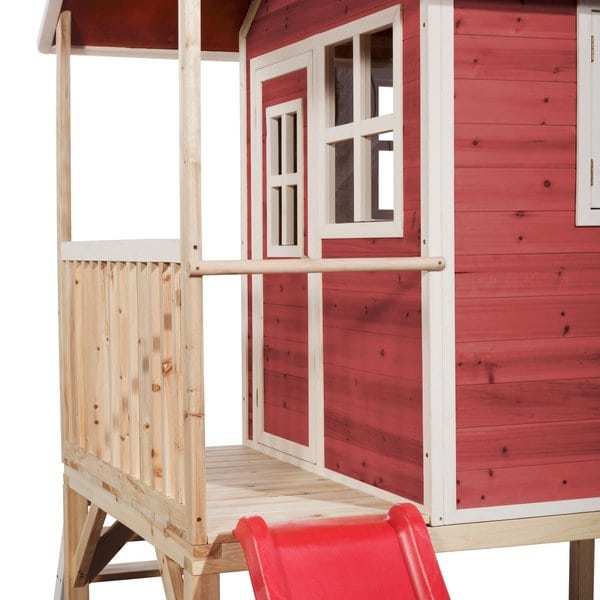 Maison en bois Loft 300 rouge avec toboggan