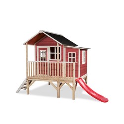 Maison en bois Loft 350 rouge avec toboggan