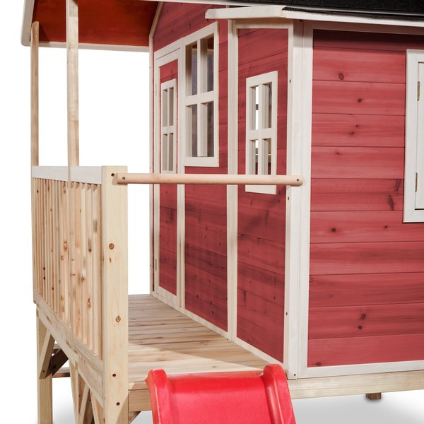 Maison en bois Loft 350 rouge avec toboggan