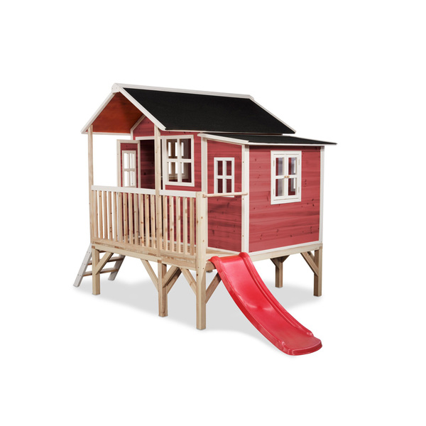 Maison en bois Loft 350 rouge avec toboggan