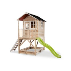 Maison en bois Loft 500 avec toboggan et bac à sable