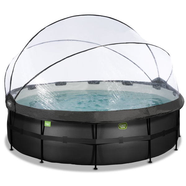 Piscine 450x122cm noir avec dôme, pompe filtrante sable et pompe à chaleur