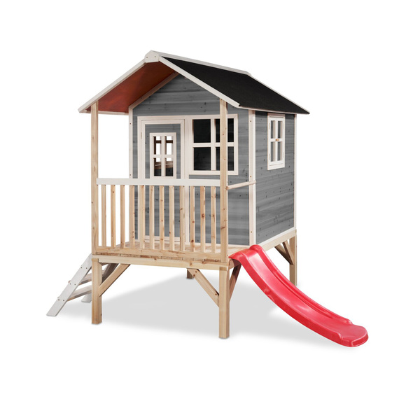 Maison en bois Loft 300 grise avec toboggan