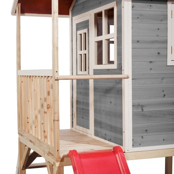 Maison en bois Loft 300 grise avec toboggan