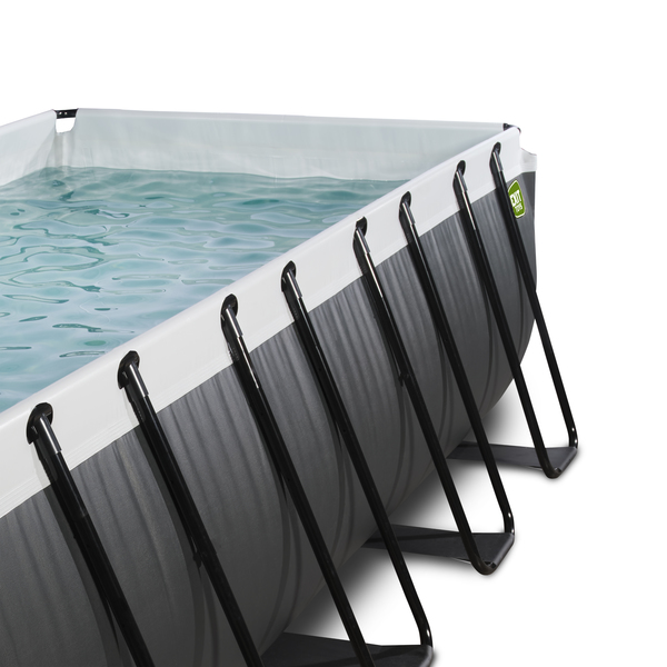 Piscine 400x200x100cm noir avec dôme, pompe filtrante sable et pompe à chaleur